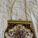 VINTAGE Elegant Floral Tapestry Clutch NEVER USED Gold Accents Photo 0