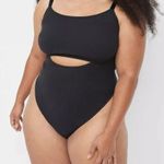 Cacique Lane Bryant  Rib Keyhole High Leg Thong Bodysuit BLACK Plus Size 26/28 Photo 0
