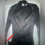 Mac Duggal  women’s SEQUIN HIGH NECK LONG SLEEVE LACE UP GOWN black 42014 sz0 NWT Photo 4