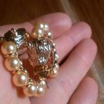 Golden Shell Pearl and Leopard Lock Goldtone Half Hoop Earrings Photo 10