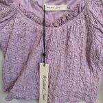 Mustard Seed  Crinkle
Texture Puff Sleeve Crop Top Lavender Ladies Sz Small NWT Photo 4