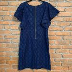 J.Crew Navy Eyelet Lace Dress with Flutter Sleeves Zip Back Summer Cocktail - 4 Photo 2