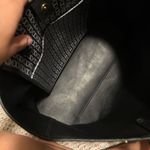 Tory Burch Gemini Link Canvas Tote Navy Black Striped Chain Print Large Bag Photo 6