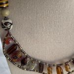 Vintage Amber & Glass Faceted Bead and Porcelain Flower Boho Necklace 21 inches Brown Photo 4