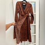 Sweet Baby Jamie Chic Brown Black Zebra Wrap Midi Dress Women’s Size Small S Photo 5