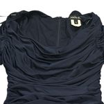 Tadashi Shoji Navy Blue Long Sleeve Wide Neck Bodycon Ruched Drapey Dress S Photo 4