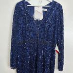 Mac Duggal  Embellished Long Sleeve Evening Gown in Midnight Blue Size US 16 NWT Photo 3