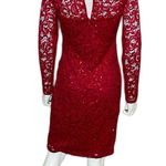 Marina Round Neck Ruched Side Sequin Lace 3/4 Sleeve Sheath Dress Red Sz 6 Photo 4