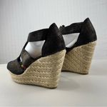 Steve Madden SM New York Black Denim & Gold Wedge Sandal Raffia Women’s Size 9.5 Photo 3