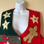 Keren Hart Vintage Christmas Vest‎ Patchwork Holiday Gingerbread Stars Women's L Red Size L Photo 3