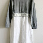 NEW Twinset Poplin Terry Knit Button Up Sweatshirt Dress Sz 44 EU / 14 US Gray Photo 0