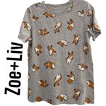 Zoe & Liv short Sleeve Corgi Print Shirt Gray XS Photo 1