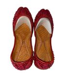 Khussa Pakistani Satin Red Bead sequin leather handmade genie flats Holiday y2k Size 9 Photo 1