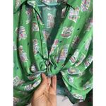 ZARA Women's Knotted Collard Open V~Neck Green Satin Shops Print Crop Blouse M Photo 1