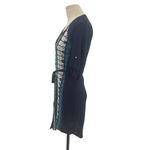 Anthropologie  Tiny Nadia Shirt Dress Button Embroidered Navy Blue Teal‎ Size XS Photo 6