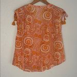 Anthropologie Terra Shirred Blouse Metallic Accent Tassel Tie Shoulder XS Orange Photo 8