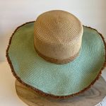 Pistil Joni Sun Oversized Wicker Fringe Trim Blue/Tan Beach Vacation Hat Blue Photo 6