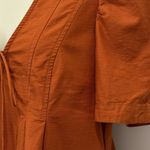 Free People  Adela Tunic Mini Dress Tie Front Puff Sleeve Brick Orange Small Photo 6
