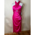 Milly Nicolette Womens Hot Pink Halter Ruched Satin Midi Dress Chic NEW 10 Photo 1