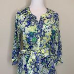 Talbots NWOT Sz 8 Floral Cotton Shirt Dress A Line Ruffled Blue Green Yellow Photo 4