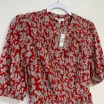 Madewell Pintucked Puff-Sleeve Midi Dress in Red Floral Fall Dress Size 00 NWT Photo 7