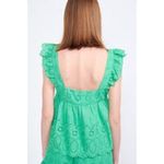 Emory park  Eleanor Ruffle Sleeve Eyelet Top in Green Large  / L FEMININE Photo 2