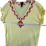 Moda International Y2K Tunic Top S Butter Yellow Embroidered Tassels Boho Beach Photo 5