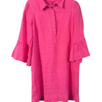 Lilly Pulitzer  Jazmyn Roxie Pink  Linen Shirt Dress with‎ Bell Sleeves Size 4 Photo 0