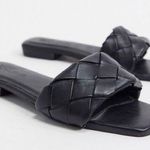 ASOS Design Wide Fazed Leather Black Quilted Flat Slip On Sandals Womens Size 8W Photo 0