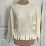 English Factory  Women’s Ruffle Edge Sweater Dolman Sleeves Round Neck Ivory Sz S Photo 0
