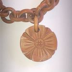 Chunky Brown Wooden Chain Boho Necklace with Carved Pendant Photo 1