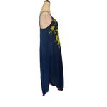Riviera Sun Embroidered Denim Maxi Dress Sz S Festival Pom Poms Hanky Hem Boho Blue Photo 2