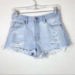 Aeropostale  Light Wash Distressed Denim Lace Hem Cheeky Shorts Photo 1