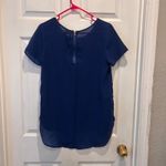 Japna  Blue Short Sleeve Zipper Back Slightly Sheer Top Womens Medium Career Photo 3