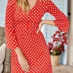 BODEN Scarlett Jersey Tunic Dress Red Pop Star 3/4 Sleeve US Size 12 Photo 0