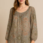 None Vintage Y2k Retro Sheer Paisley Pintuck Peasant Blouse Tunic Beqch Boho Hippie M Photo 0