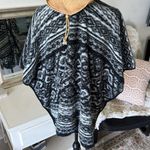 Lucky Brand  boho Aztec tribal beach cozy black off white poncho cardigan OS​​​ Photo 7