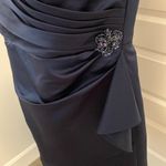JJ's House J.J’s House| Navy Sheath V-Neck Knee-Length Satin Dress with crystal brooch NWT Photo 3