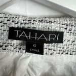 Tahari Size 6 Tweed Blazer Jacket White Black Fringe Stitch Detail V-Neck READ Photo 2