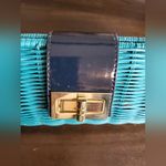 J.Crew  Turquoise Wicker Clutch with Gold Buckle & Black Leather Strap Photo 3