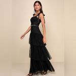 Lulus NWT Mystique Black Tulle Tie-Strap Tiered Maxi Dress Formal XXS Photo 2