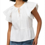 joe's jeans Joe’s Flutter Sleeve Poplin Blouse White S‎ Photo 0