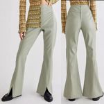 Free People NEW Real Deal Slit Flare Vegan Faux Leather High Rise Pants: Green Photo 1