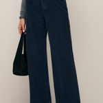 Reformation  Penney High-Rise Relaxed Flare Corduroy Pants Navy Photo 0