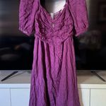 DISSH Purple Violet Linen Puff Sleeve O Ring Midi Dress Size M Photo 4