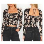 Free People  Hillary Square Neck Poof Long Sleeve Floral Keyhole Crop Top M NWOT Photo 1