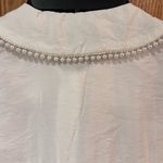 ZARA  Oyster White Pearl Lapel Tie Collar Ruffled Cuffs Button Down‎ Blouse XS Photo 12