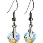 Swarovski Crystal AB Heart Dangle Fish Hook Earrings Silver Photo 1