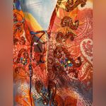 Fashion Fuse  Orange and Blue Graphic Tie Front Blouse Beach Coverup Sheer Photo 3