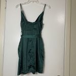 Selfie Leslie NEW! Bebe Satin Cowl Neck Wrap belted mini Dress Forest Green Smal Photo 7